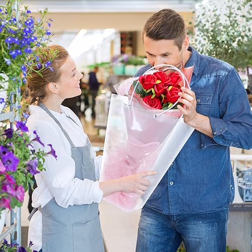 Miniatura 6 de 10 cajas de ramo para flores, bolsa transparente para ramo con asa, regalo transparente, para floristería, suministros de fiesta para San Valentín,