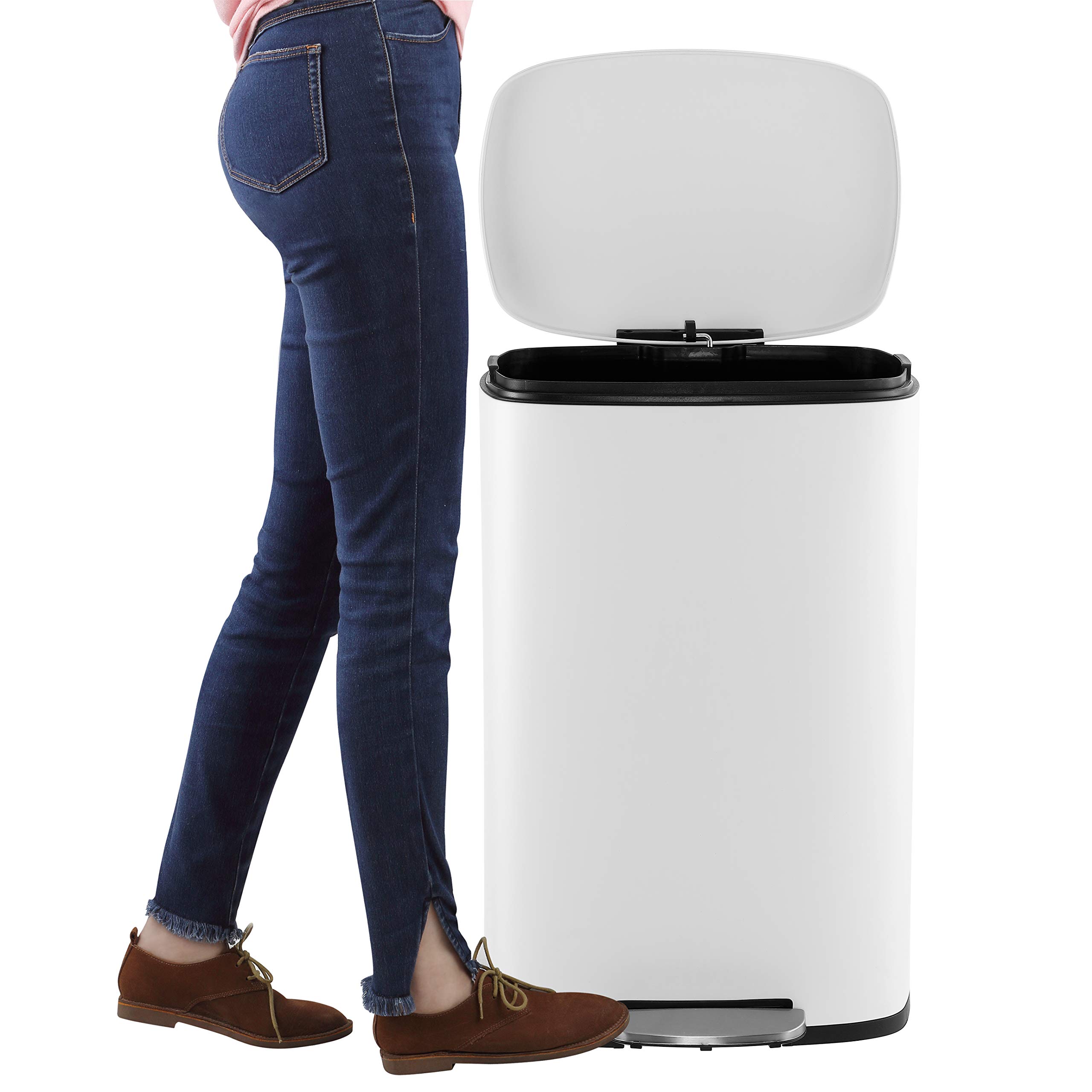 happimess HPM1006C Mini poubelle en acier à pédale gratuite Fermeture du couvercle en douceur, Poubelle pour Maison, Bureau, Cuisine, Grand : 50 litres, Petit : 5 litres, Blanc