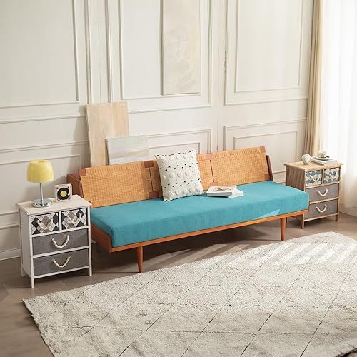 Miniatura 4 de Leesinwing Mesita de noche de madera con 4 cajones de tela, cómoda de noche para dormitorio, mesita de noche pequeña con cajones de almacenamiento,