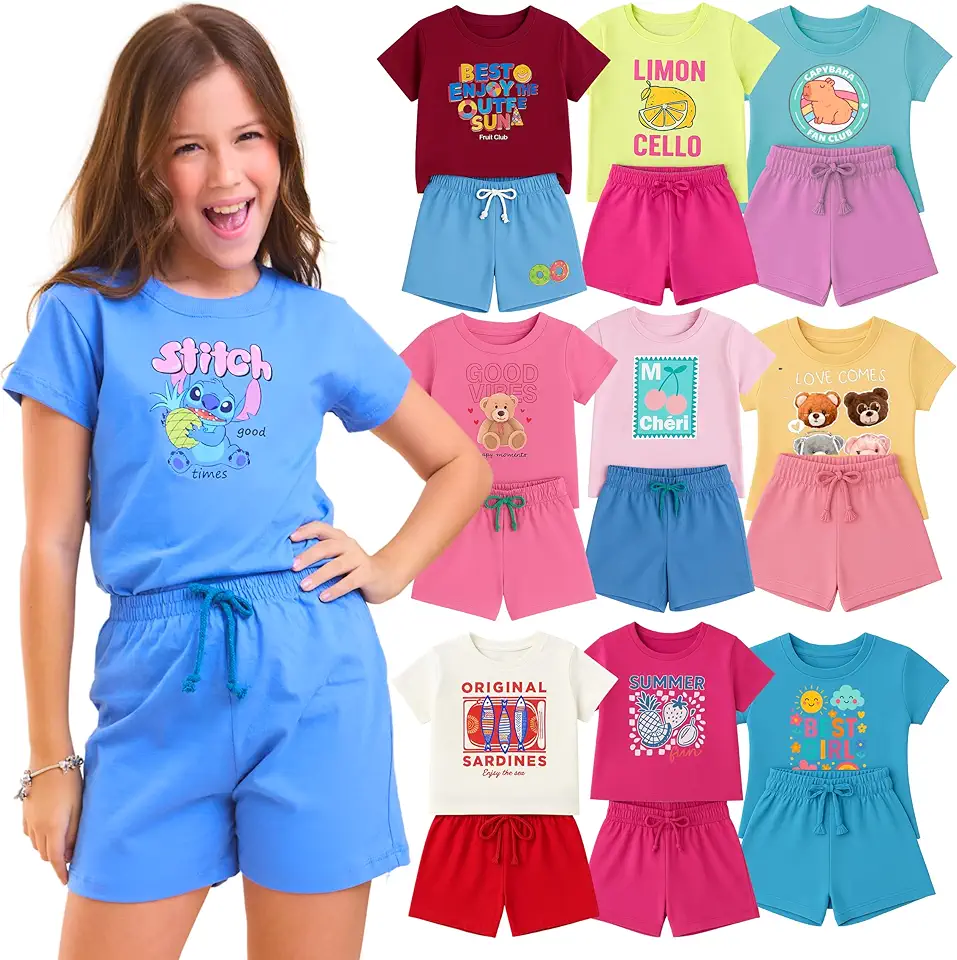 Kit Sortido 6 Peças Roupa Infantil Menina Feminino Verão Personagens 3 Conjunto Infantil Menina Roupa Infantil Feminina Conjunto Menina Verão Moda Infantil 2 a 12 Anos