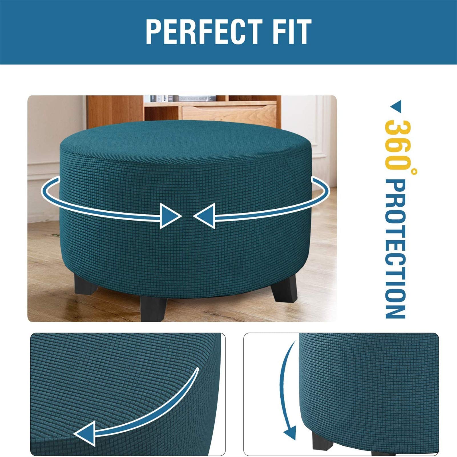Fodera per poggiapiedi elasticizzata rotonda, fodera per pouf lavabile, fodera per pouf super morbida con fondo elastico, fodera per sgabello per pouf antiscivolo Fodera protettiva,Dark Gray,L