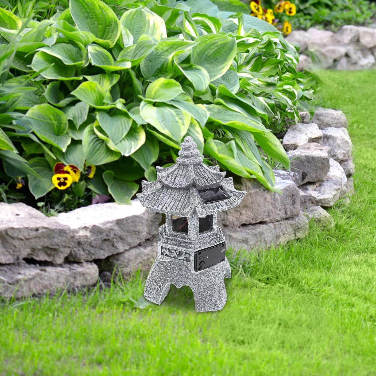 Solar Garden Lamp Resin Lantern Outdoor Zen Lotus Solar Lantern Decorative Patio Lawn Lighting for Garden Yard Yard Art