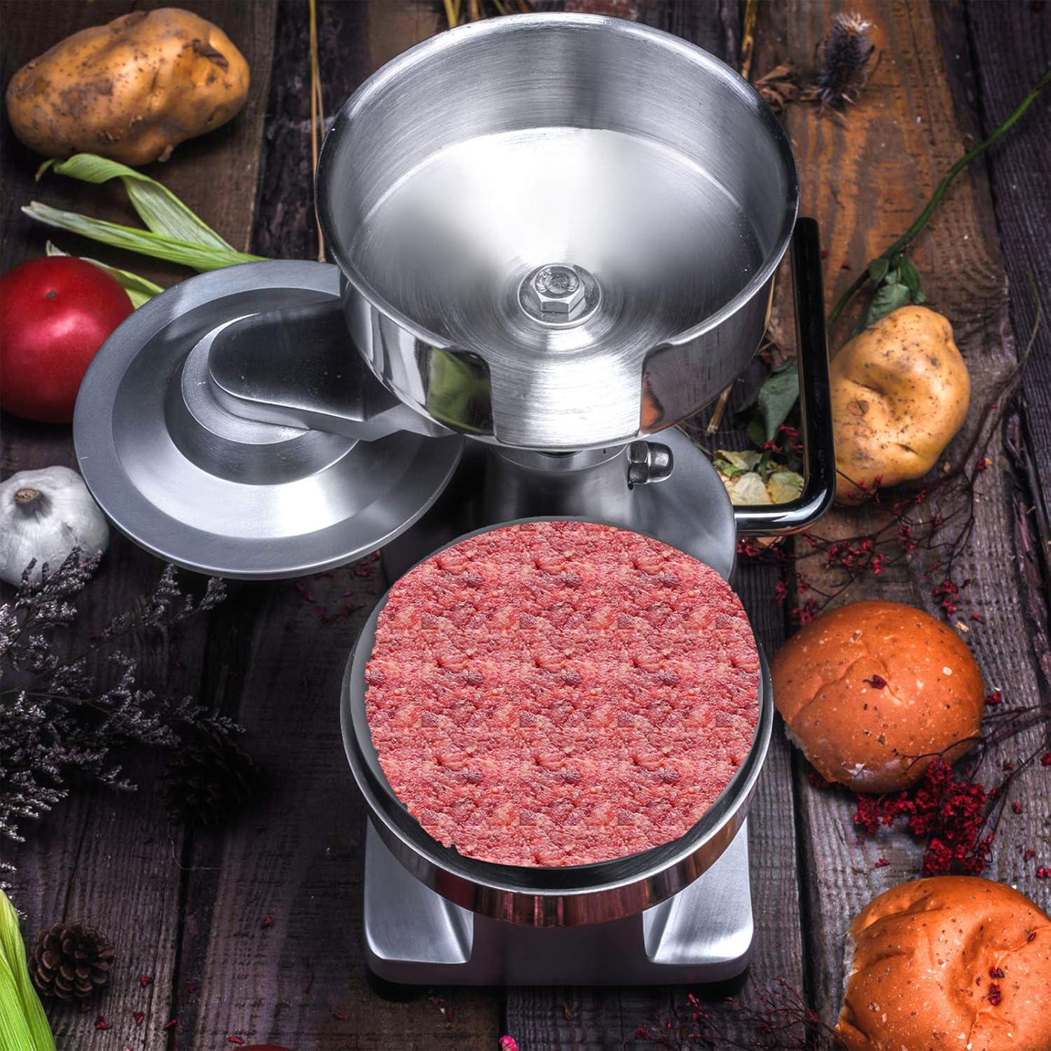 ZICA Commercial Hamburger Patty Maker 150mm/6inch Stainless Steel Burger Press Heavy Duty Hamburger Press Meat Patty Maker Hamburger Forming Processor with 500 Pcs Patty Papers