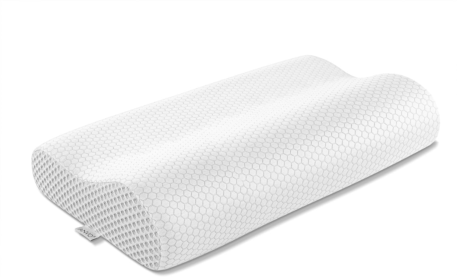 Anvo Memory Foam Pillow, Neck Contour Cervical Orthopedic Pillow for Sleeping Side Back Stomach Sleeper, Ergonomic Bed Pillow for Neck Pain - Grey