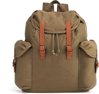 WINTMING Vintage Canvas Backpack Women Men Travel Rucksack Casual Laptop Backpack (Khaki)