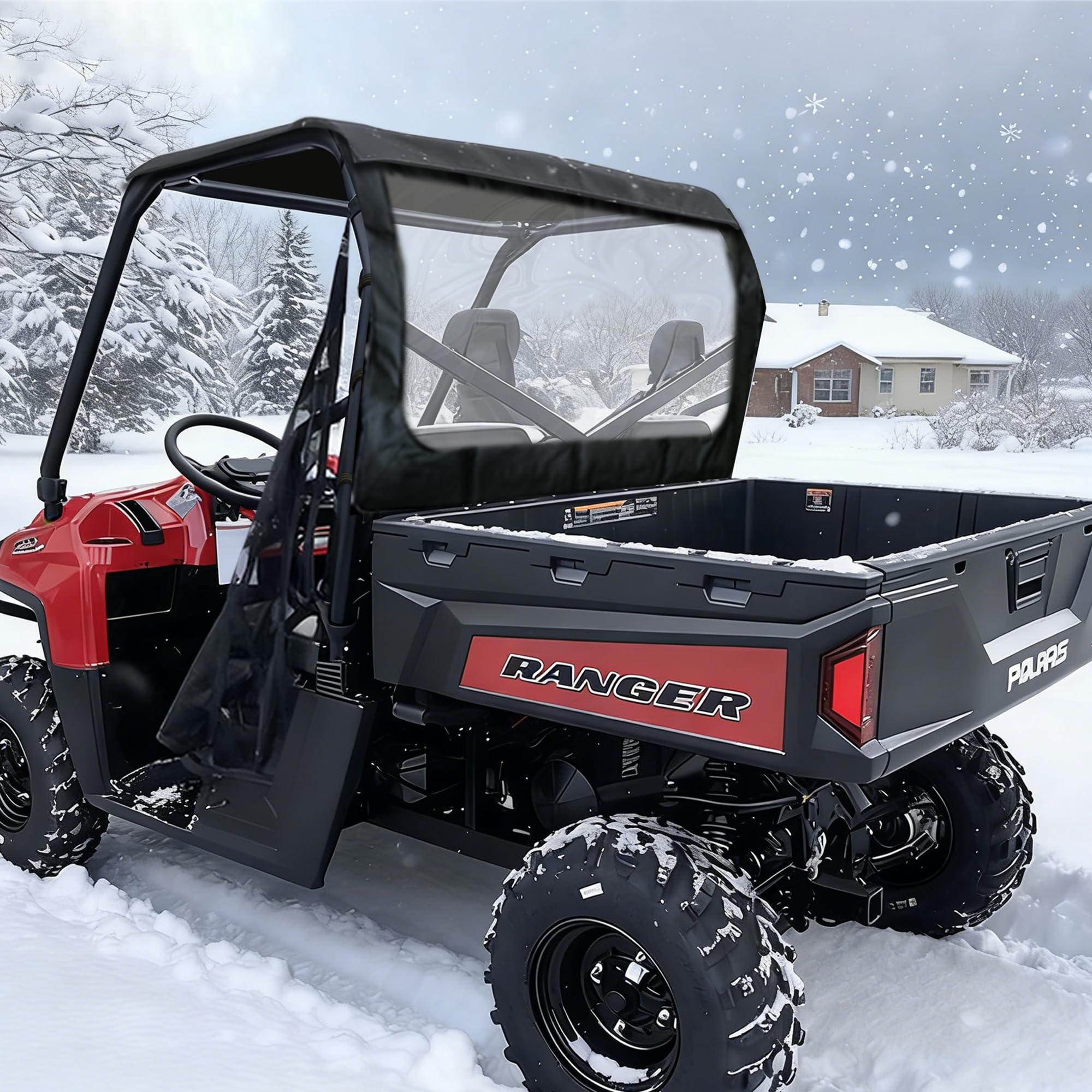 QYMOTO Polaris Ranger 570 Full Size Rear Window Fit for Ranger 800 Full-Size Round Tube, Soft PVC Dust Panel for Ranger 500 700 Round Bar ROPS Canvas