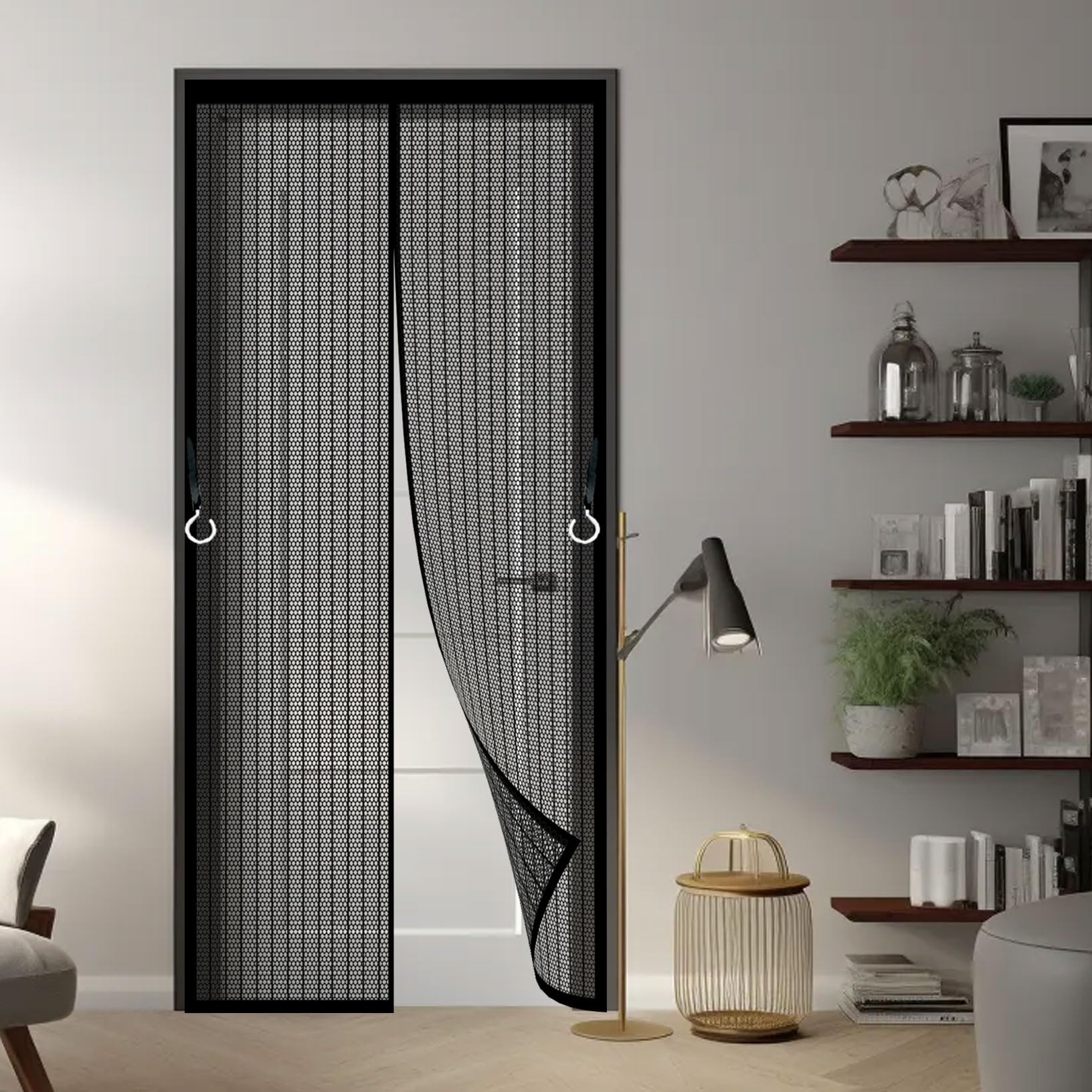 Magnetic Fly Screen Door 85 x 184 cm with Powerful Magnets and Full Frame Magic Tape Fly Screens Doors Nets Self Sealing No Gap, Pet-Friendly for Living Room, Kitchen, Bedroom, Black