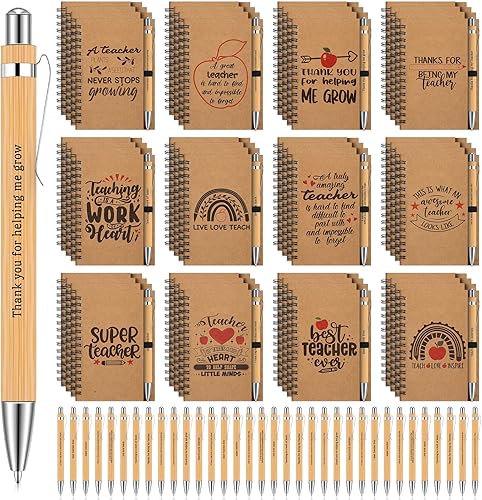 Ctosree Juego de regalo de agradecimiento al profesor, bolígrafo motivacional de bambú, cuaderno en espiral, bolígrafos inspiradores para