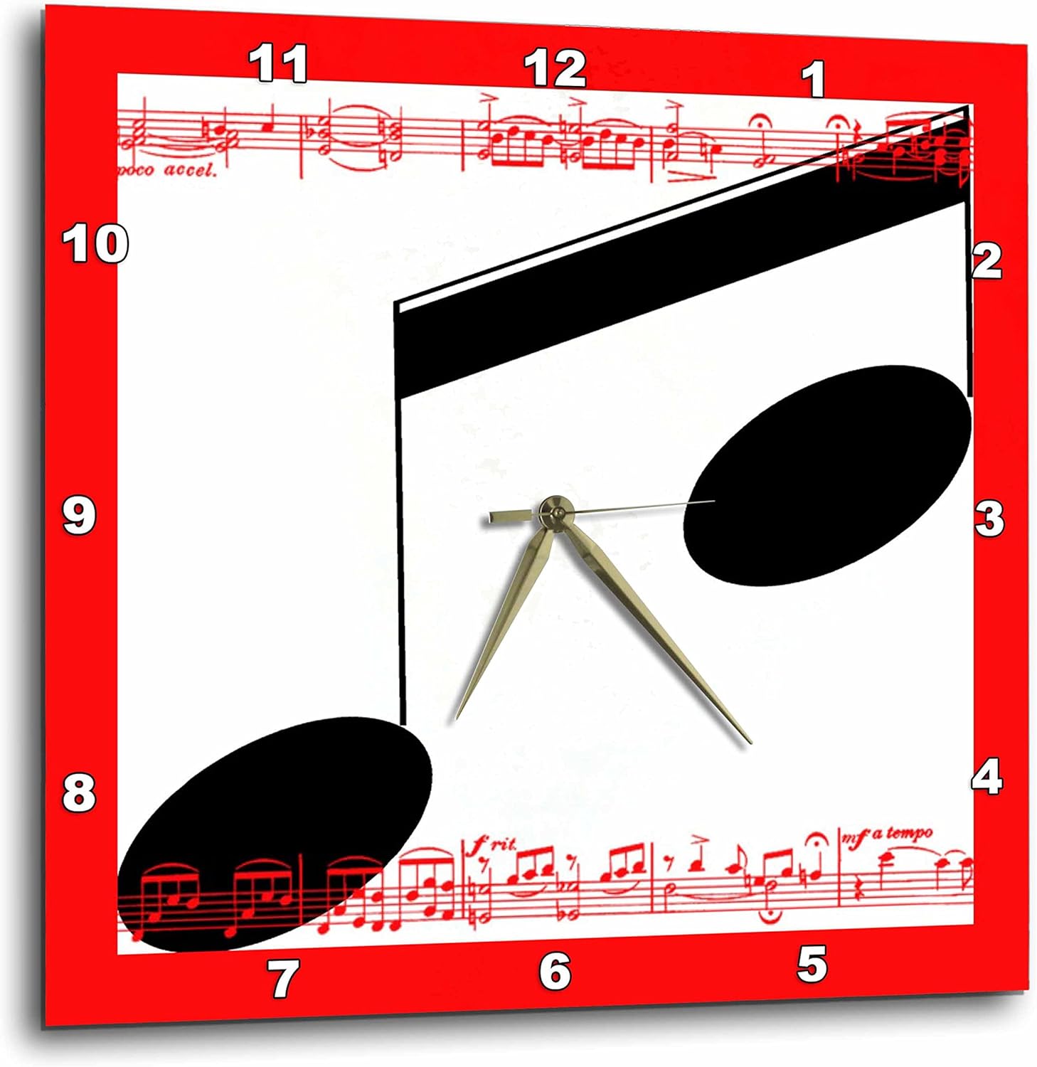 3dRose dpp_44863_3 Black Note with Red Music Notes Border-Wall Clock, 15 by 15-Inch