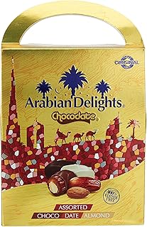 Chocodate Arabian Delights with Almond - 180gm, Classic Chocolate Coated Bite-Sized Snacks, Stuffed w/Golden Roasted Almonds, Dates | Snacks & Sweets
