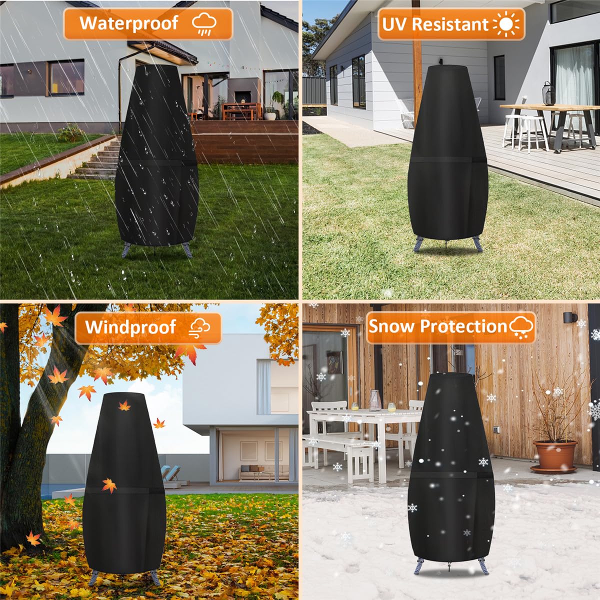 GARPROVM Abdeckung für Terrassenofen Winterfest, 122x21/80cm Heizstrahler Abdeckung Schneefest Schutzhülle für Terrassenheizer Outdoor, 420D Oxford Gewebe Abdeckplane für Heizpilz Gartenkamin