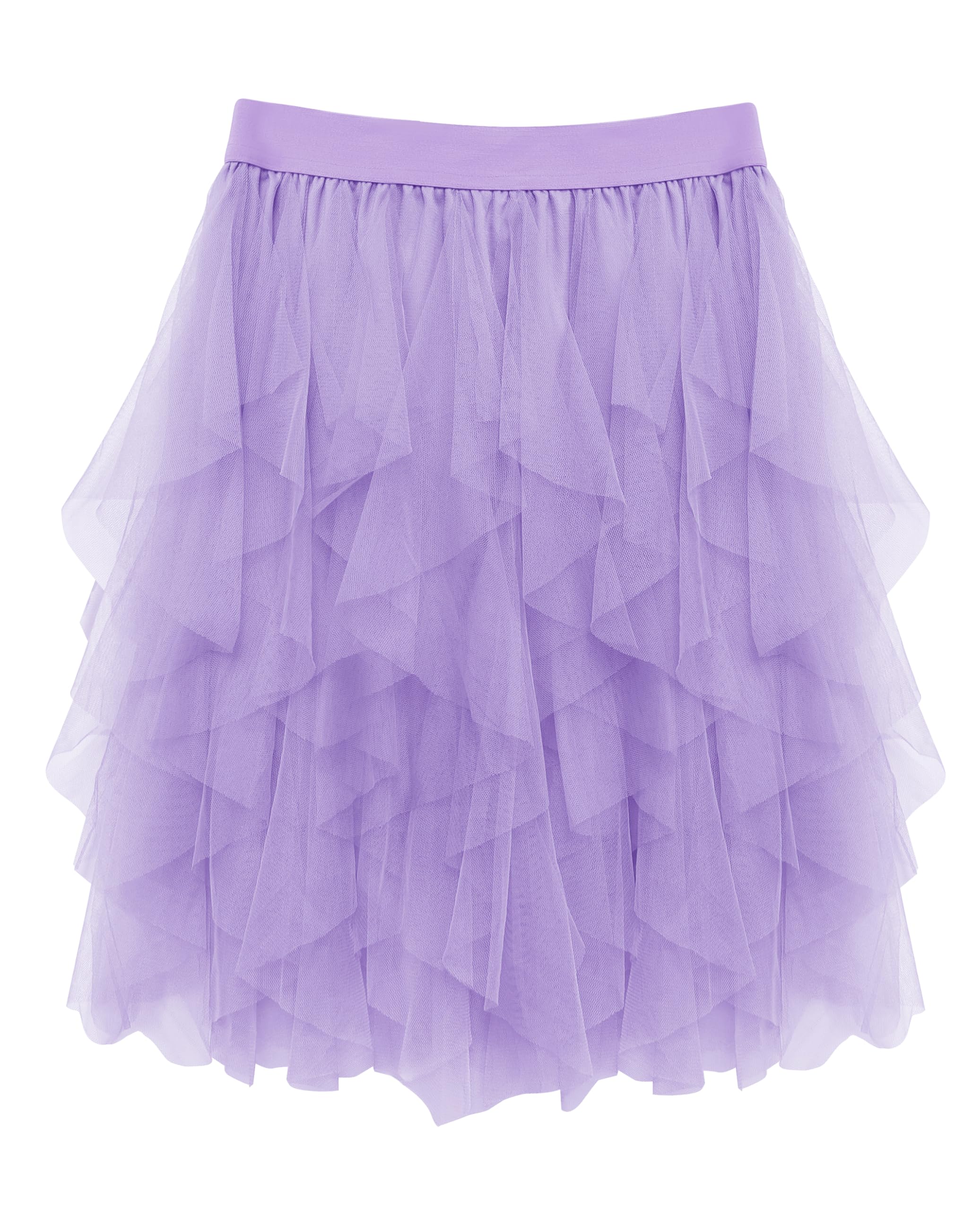 Wikoan Tulle Skirt Women Multilayer Mesh Irregular Pleated Knee-Length Festival Party Skirt for Halloween Christmas Daily,Light Purple,2XL-3XL