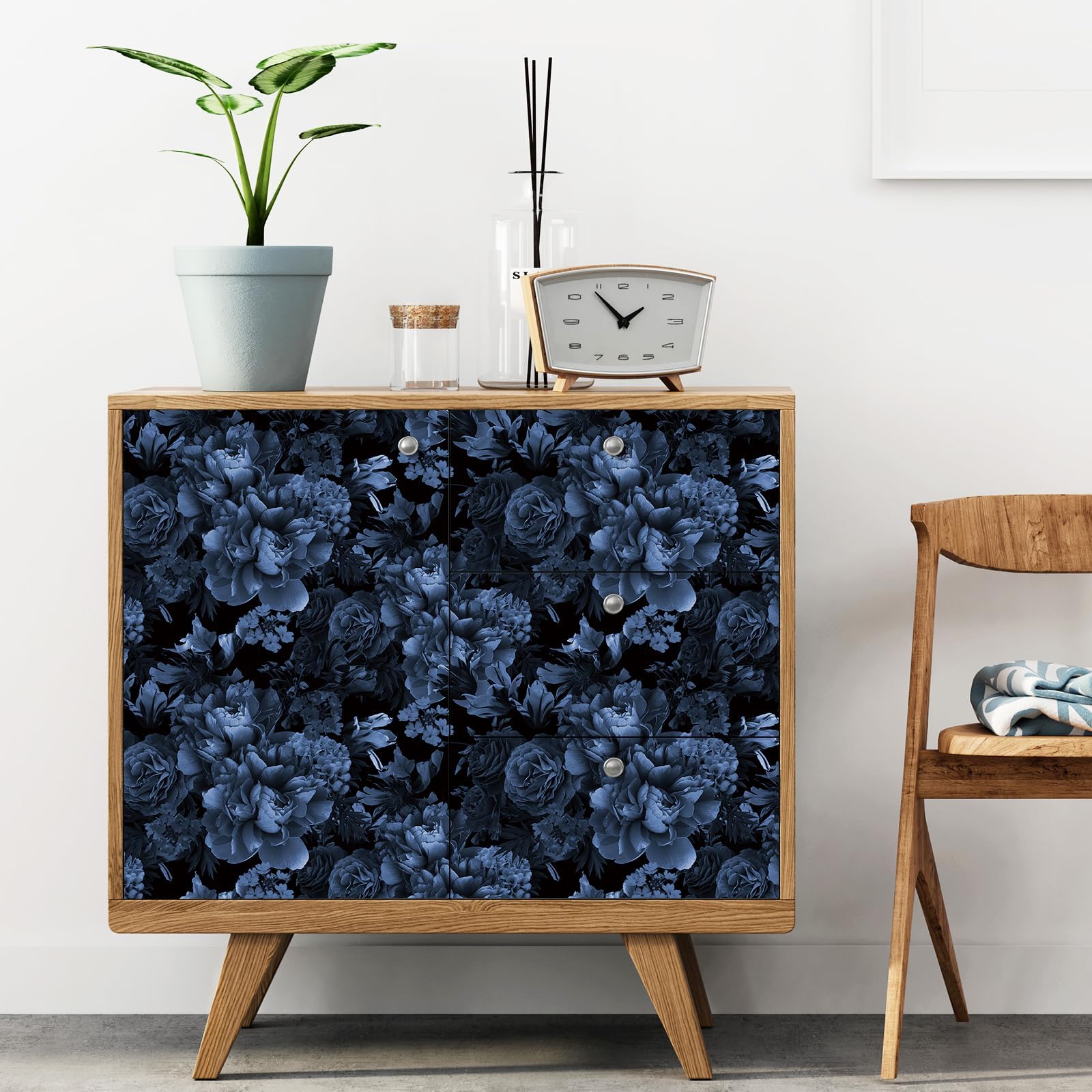 Decotalk Papel Pintado Pared Dormitorio Flores Clásico Azul 44.5X900cm | Moody Wallpaper Papel Pintado Autoadhesivo Para Salón Azul Decorativos Pared Dormitorio Baño Pasillo Impermeable