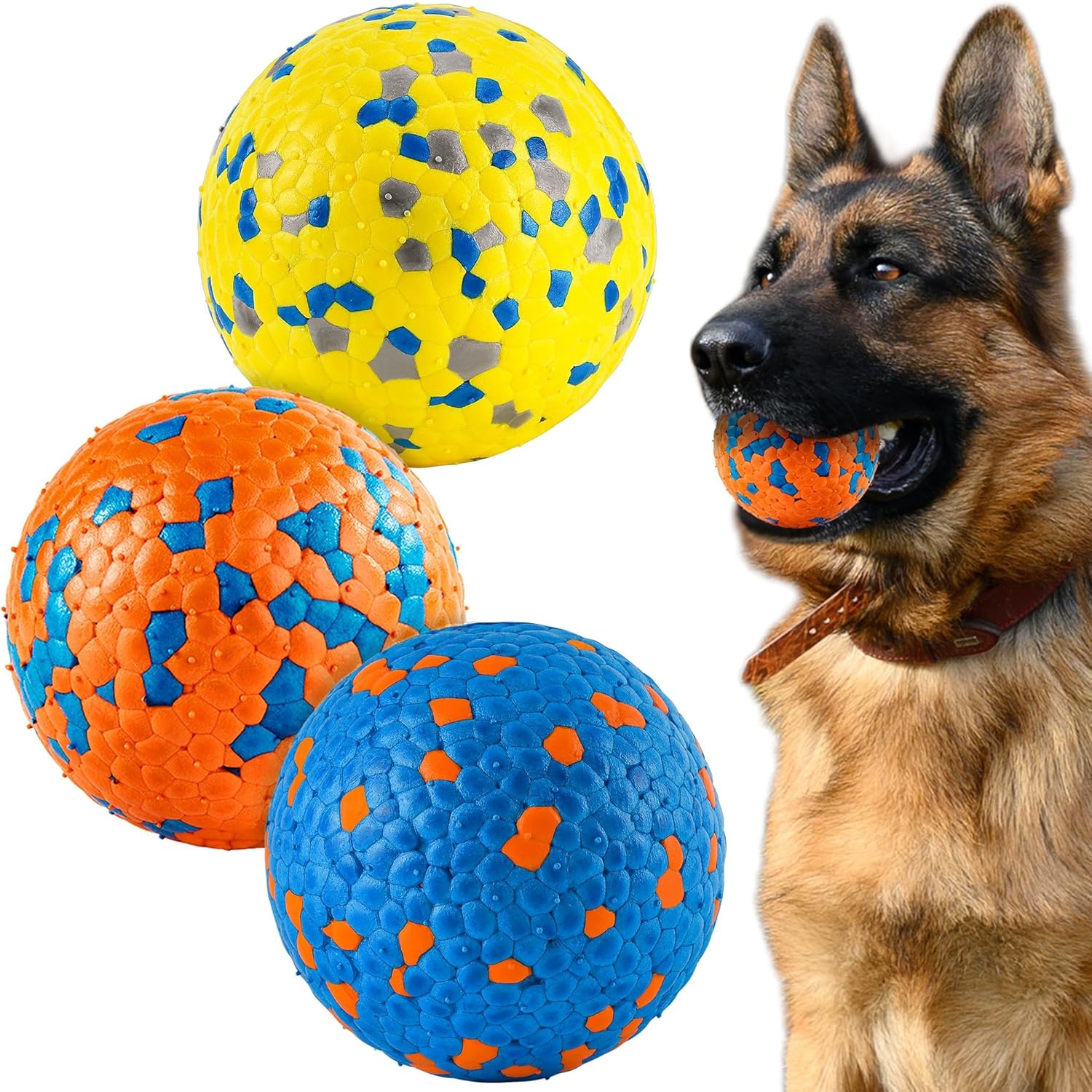 FUSOTO 3Pcs Dog Balls, Durable Bouncy Tennis Balls for Dog Aggressive Chewers, for Large Medium Small Dog Puppy Fetch