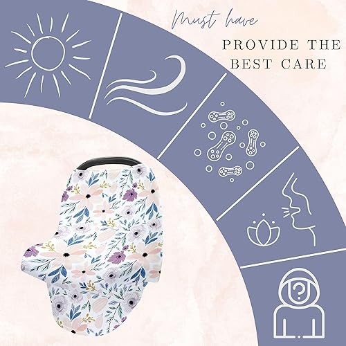 Miniatura 2 de Funda de asiento de automóvil, cubierta de lactancia materna para privacidad, estampado floral, toldo para niñas (morado)