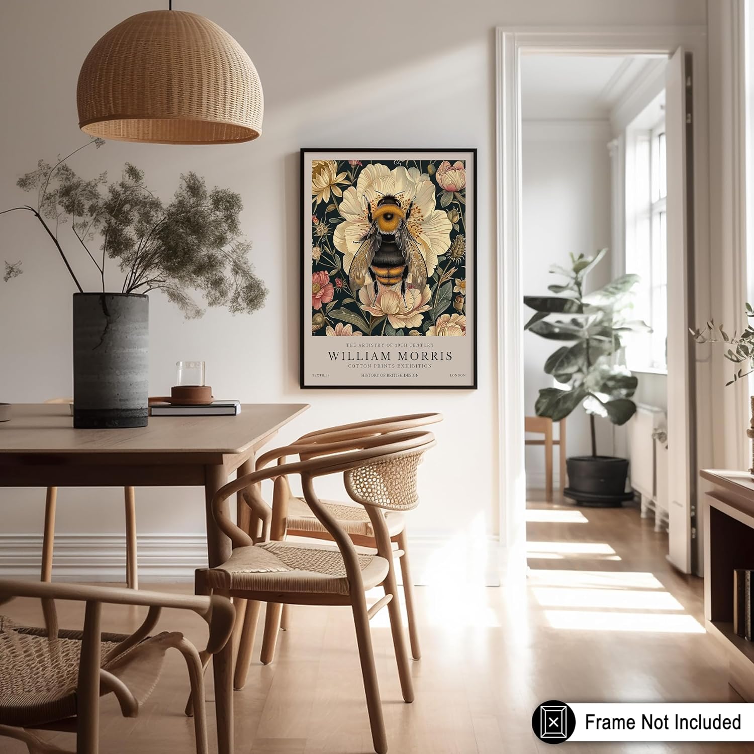 Poster Master Bumble Bee Print - William Morris Poster - Flower & Bee Art - Botanical Exhibition Wall Design - Floral Illustration - Great Flower Shop or Office Decor - 8x10 UNFRAMED Wall Decor