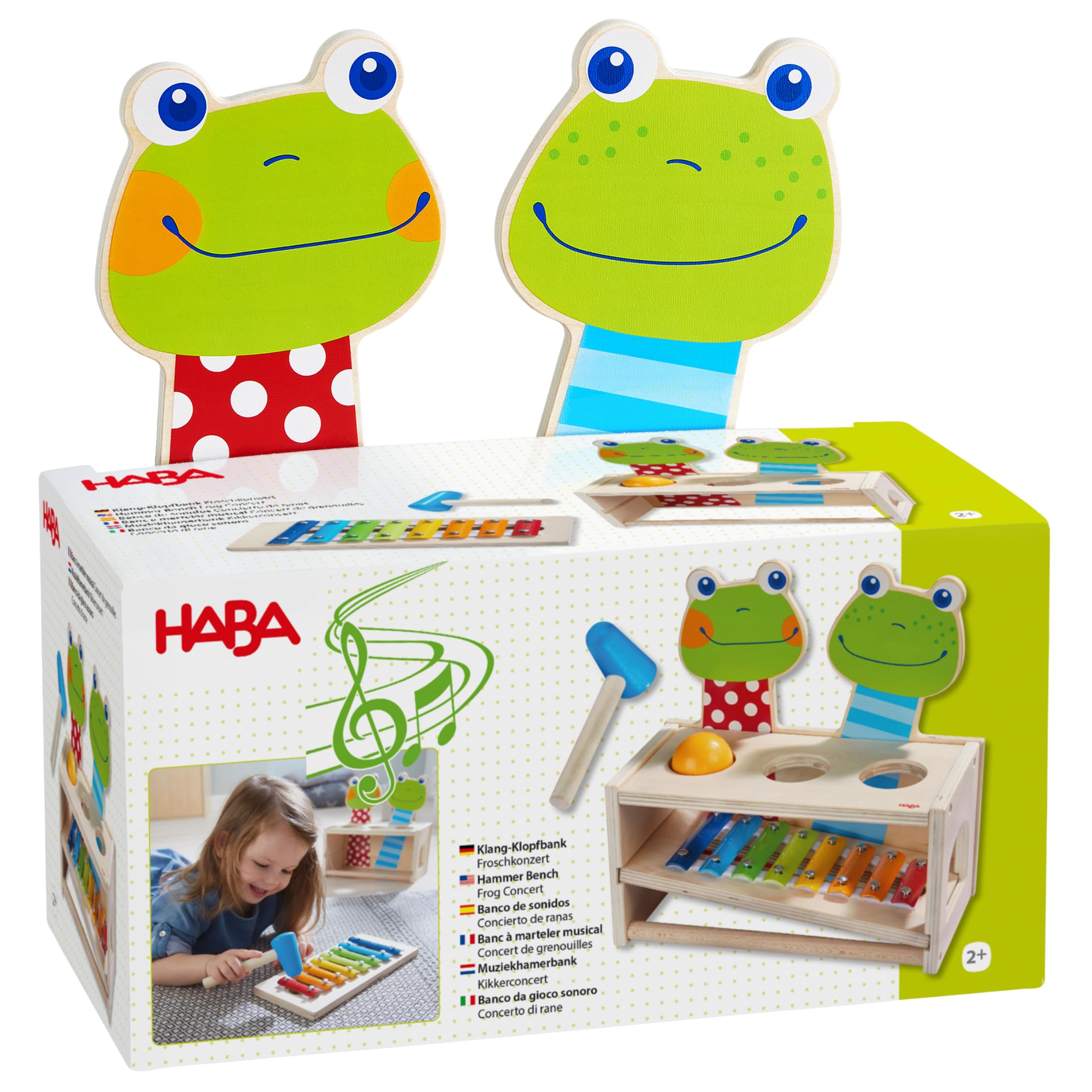 HABA 304271 - Klang-Klopfbank Froschkonzert, Klopfbank und Metallophon mit Kugel und Schlägel, Spielzeug ab 2 Jahren