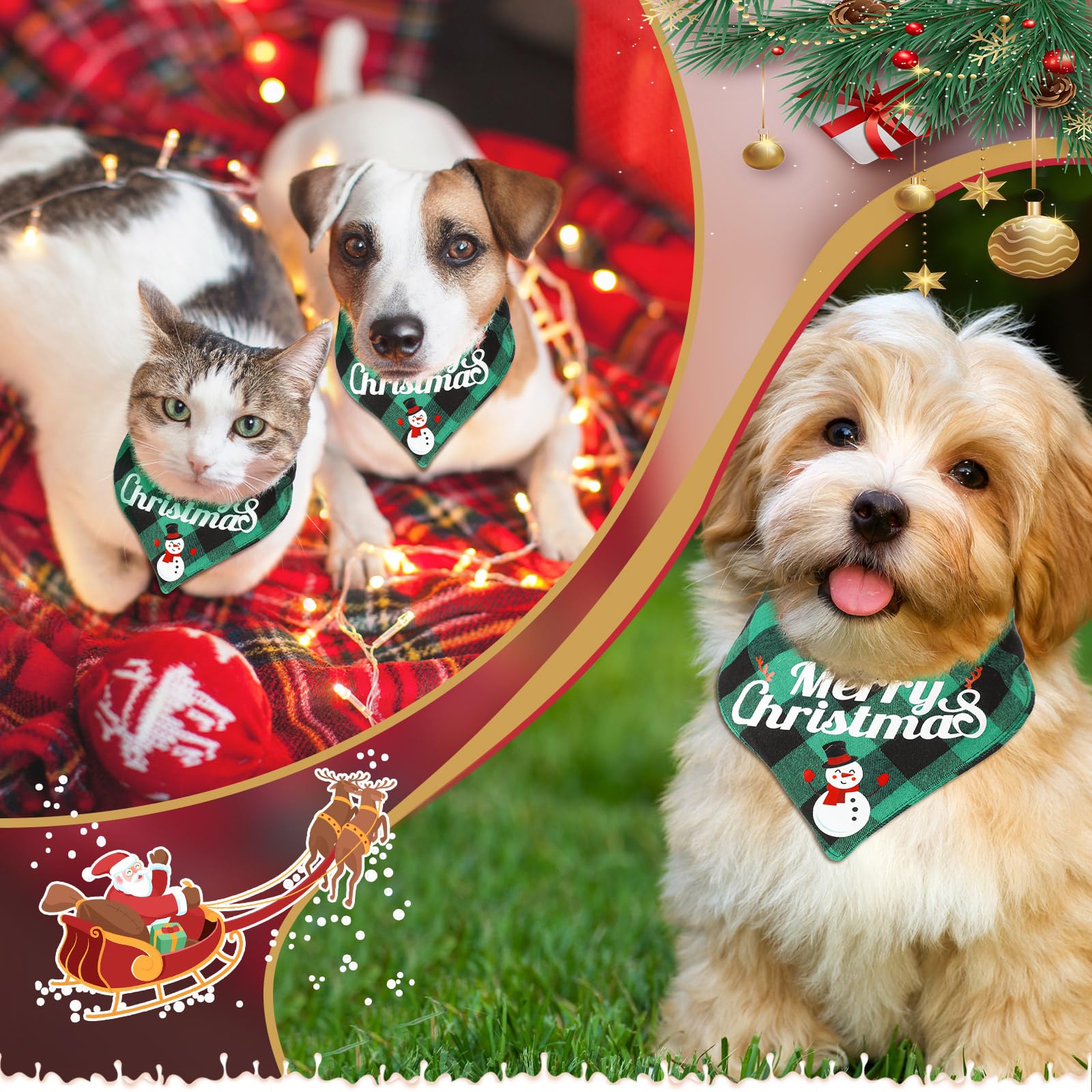 Weihnachts-Hundehalstücher – 2er Set Karo-Schals Für Hunde & Katzen | Verstellbar, Waschbar, Für Kleine Bis Große Haustiere