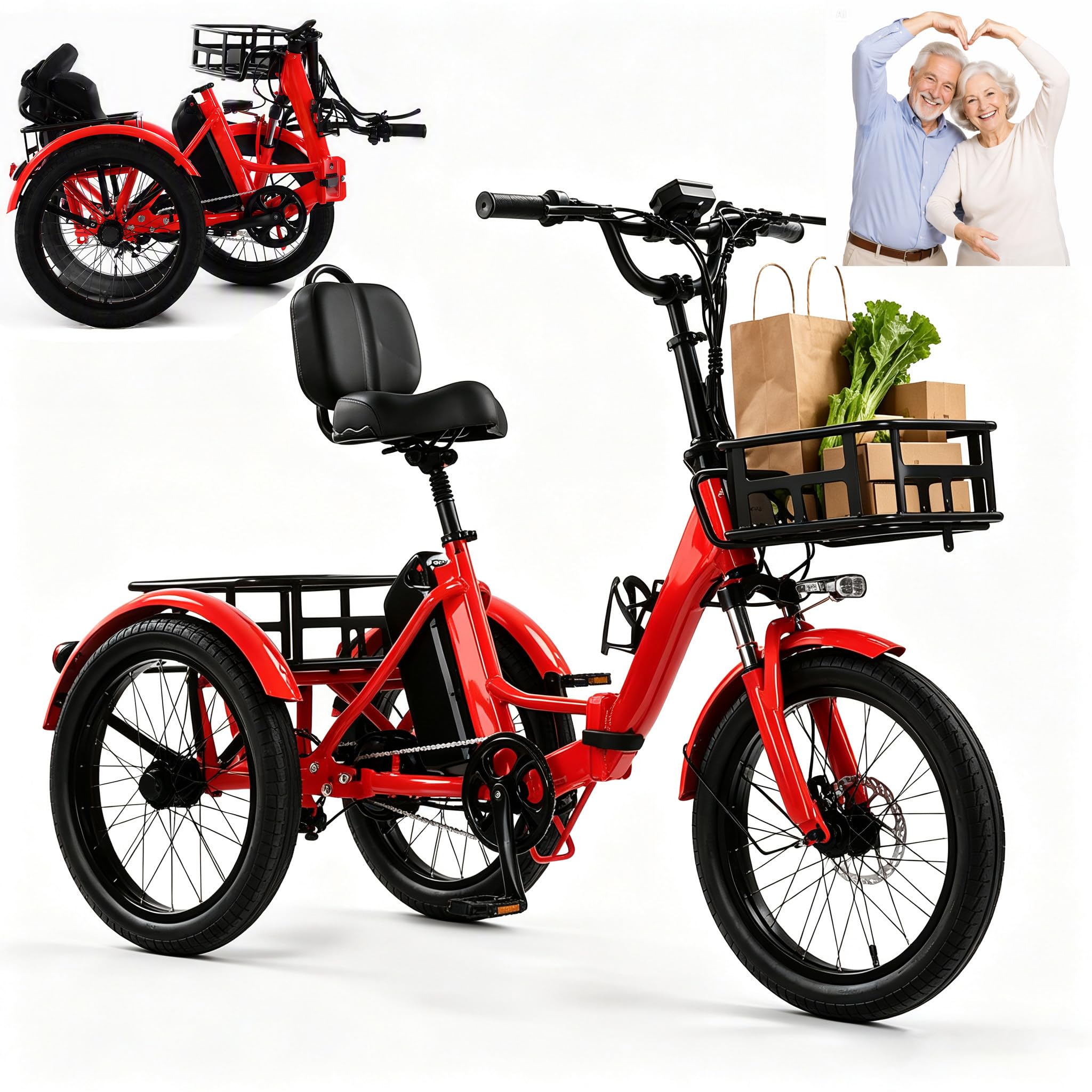 Triciclo Electrico Plegable Adultos 350W 48V 13Ah 3 Ruedas Rueda A Orange