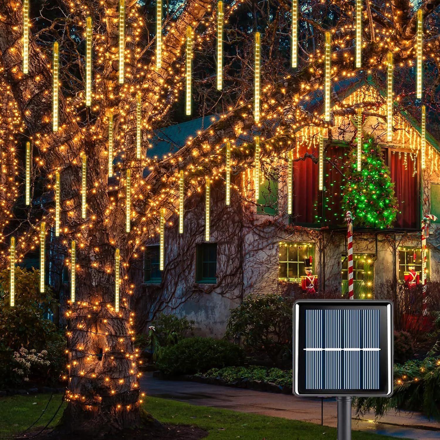 Guirnalda Luces Solar Meteoros Lluvia Luces Exterior, Luces de Ducha de Meteoritos IP65 Impermeables con 11.8 Pulgadas 8 Tubos 240 LED, Luces Decorativas para Exterior/Interior/Bodas/Navidad/Fiestas