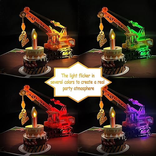 Miniatura 2 de Tarjeta de felicitación 3D de segundo cumpleaños con luz y música, tarjeta de camión grúa para niño, sobrino, nieto, hijo, niño pequeño, con sobre,