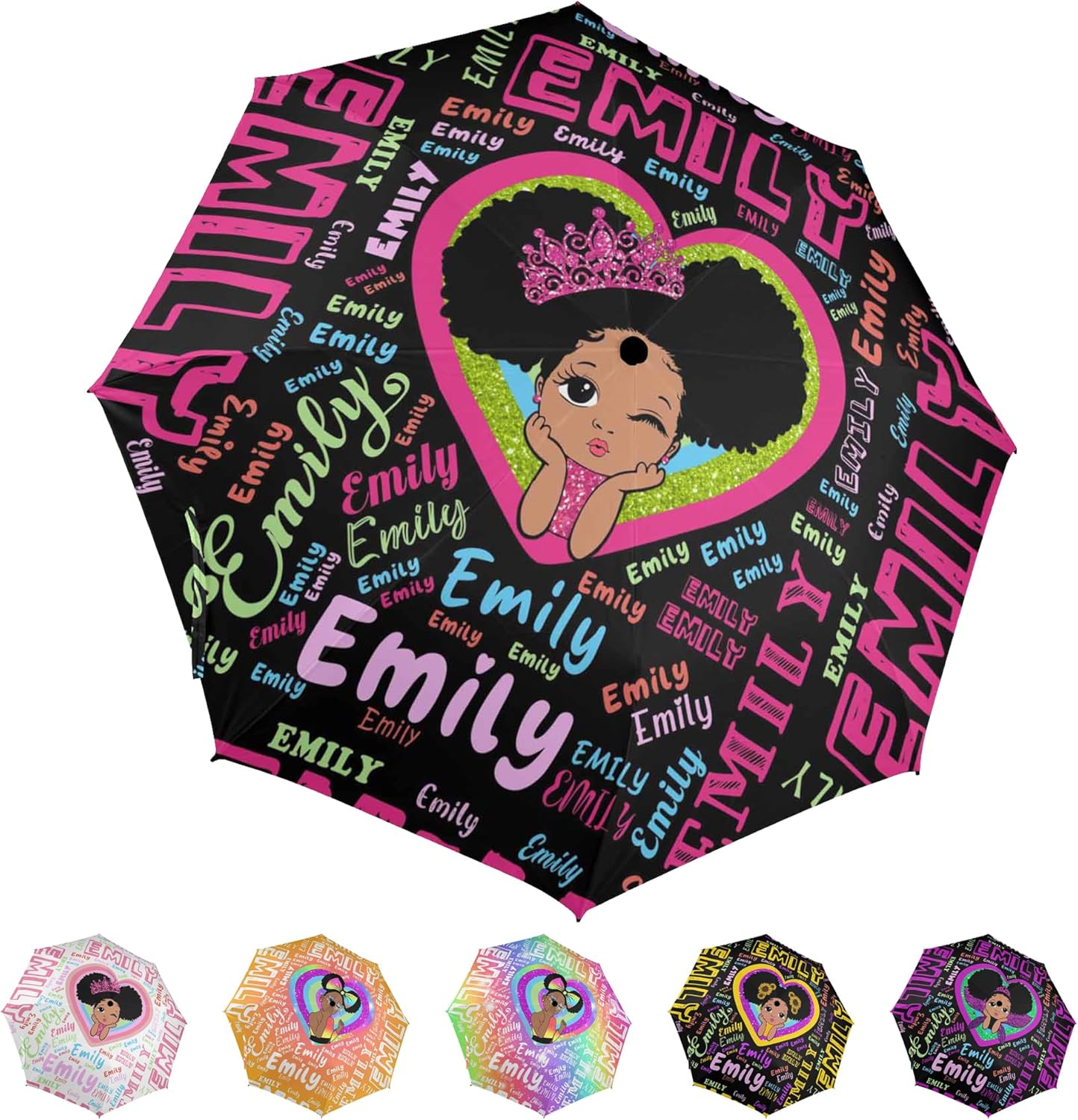 InterestPrint Custom Umbrellas Personalized Umbrella with Name Princess Pink Foldable Design Your Own Umbrella for Rain/Sunny