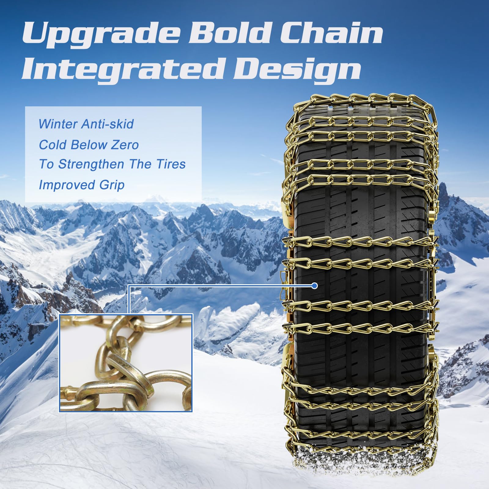 LILYPELLE Upgraded Snow Chains 8 Pack, Tire Chains for Cars/SUVs/Pickup Trucks, Emergency Anti Slip Tire Traction Chains Universal Snow Tyre Chains for Tyres Width 215-285mm