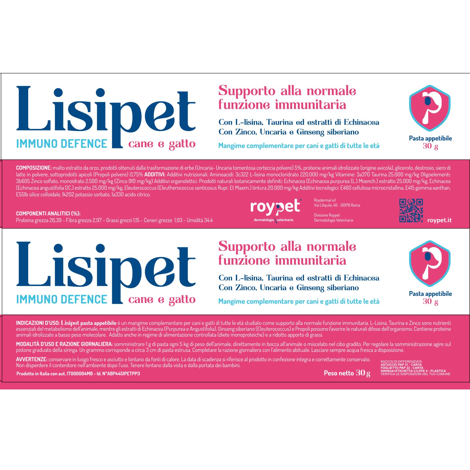 Roypet Lisipet pasta appetibile, mangime complementare per cani e gatti, 30gr