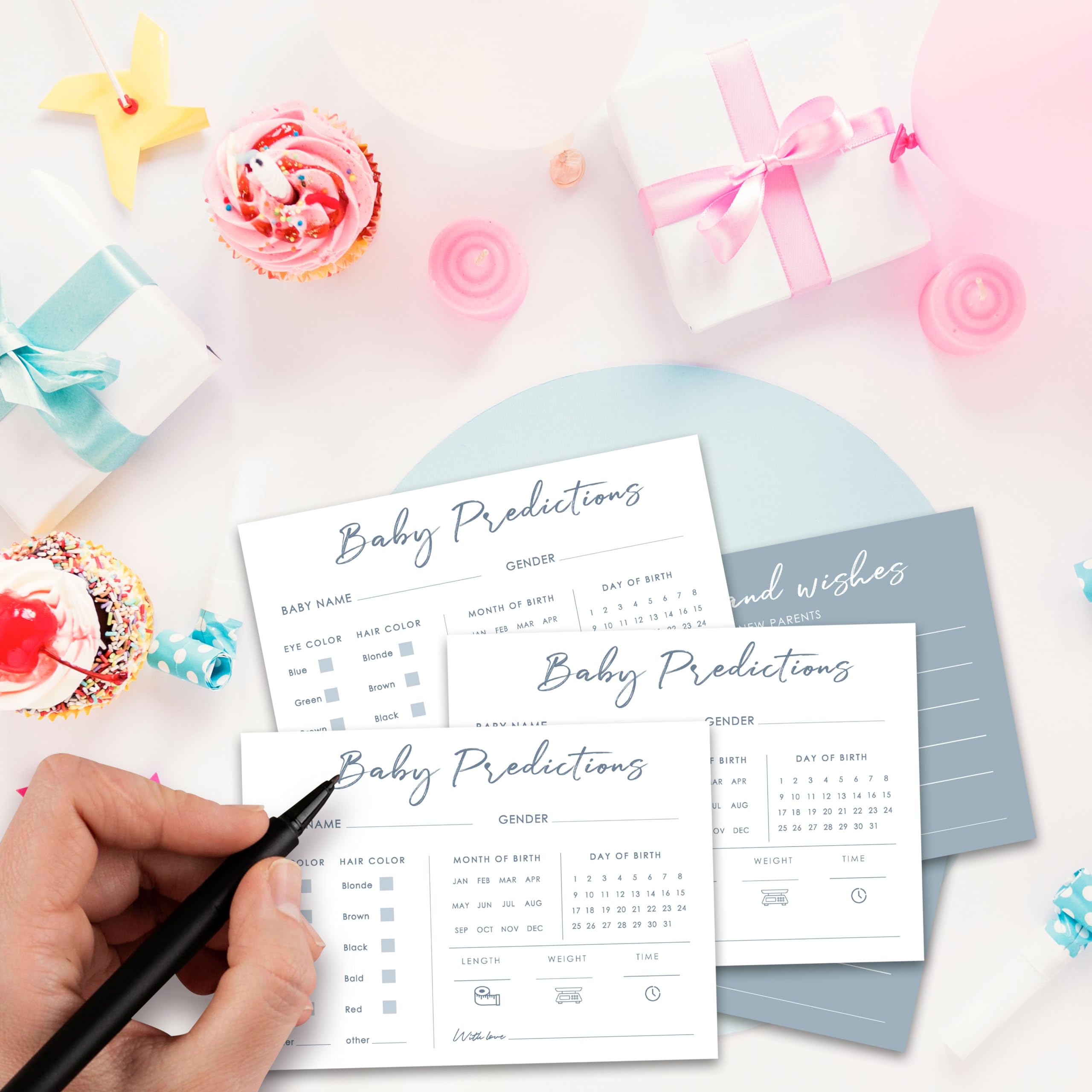 Tarjetas de predicciones y consejos para bebés, 5 x 7 pulgadas, tarjetas de predicciones azules para baby shower, juegos de fiesta de baby shower y regalos de actividades para nuevos padres - G06