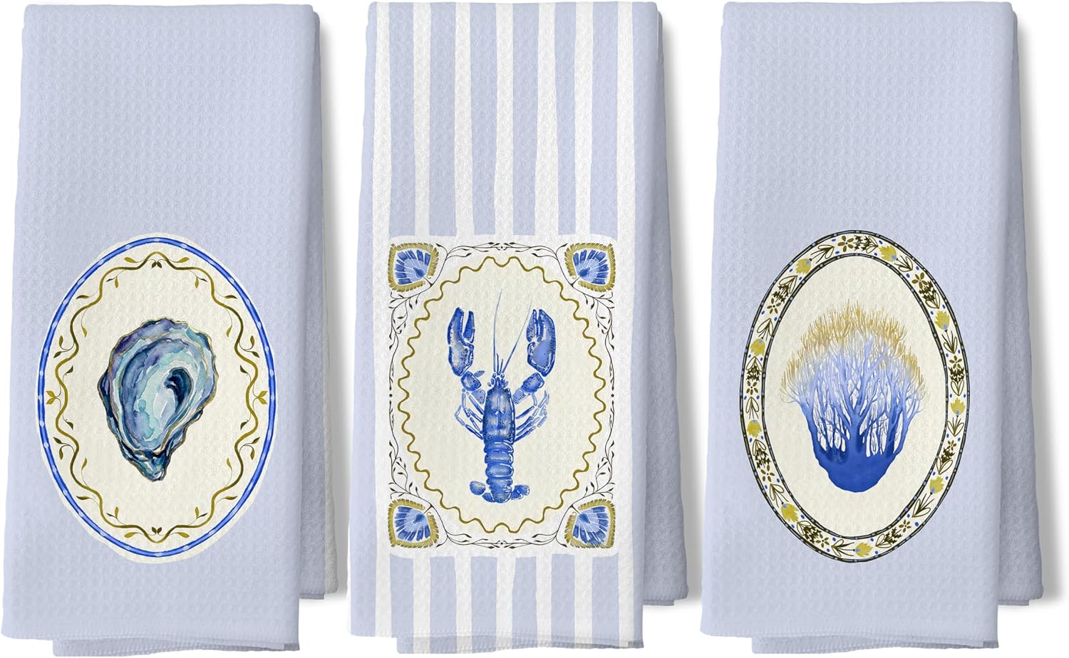 Coastal Fish Kitchen Towels, Ocean Bathroom Decor, Fish Lovers Gifts, Orange Striped Nautical Fishing Decorative Dish Tea Towels for Kitchen Bathroom, 16x24 Inch