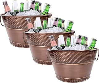 BREKX Old Tavern Copper-Finish Beverage Bucket, Wine Drink Buckets for Parties, 15 Quarts Metal Bucket, Ice Buckets for Bar, Leak Resistant Galvanized Bucket or Storage Baskets, Set of 3