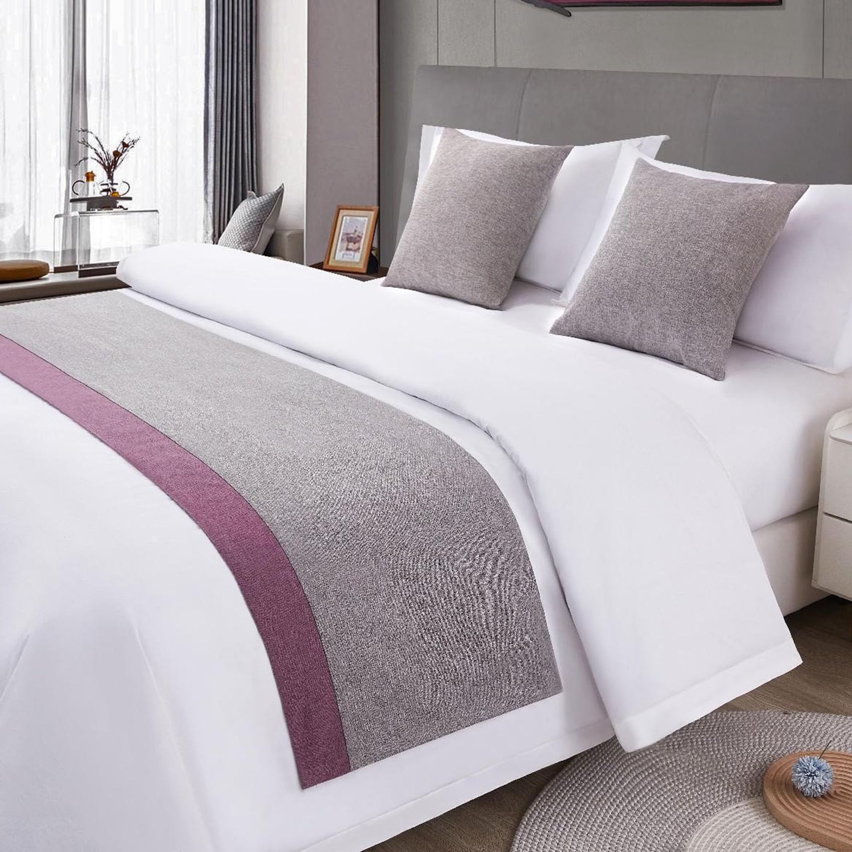 CLMETHE Cotton Linen Contrast Color Bed Runner Decorative Bed Scarf Bedding Protector Simple Bedspread for Hotel Home Wedding Guesthouse,K-50 * 210CM(1.5m bed)