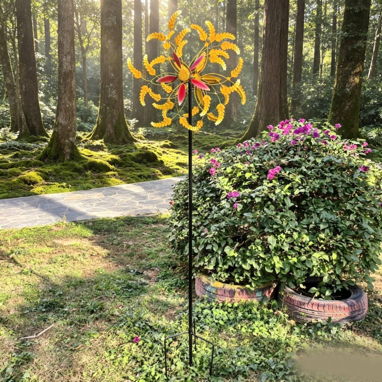 Girandola da Giardino Decorativa Girandola Scultura Metallo Mulino a Ornamentale Ferro Verniciato Resistente Esterno Effetto Dinamico Rilassante Adatta per Prato Aiuole Terrazza