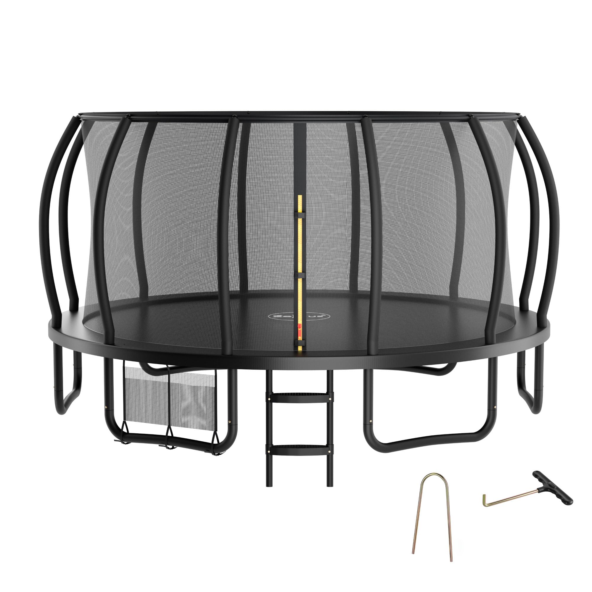 Zelsius Trampolino elastico nero, diametro 427 cm, per uso esterno, per massimo 150 kg, con rete di sicurezza, scala e borsa per scarpe, per sport e tempo libero