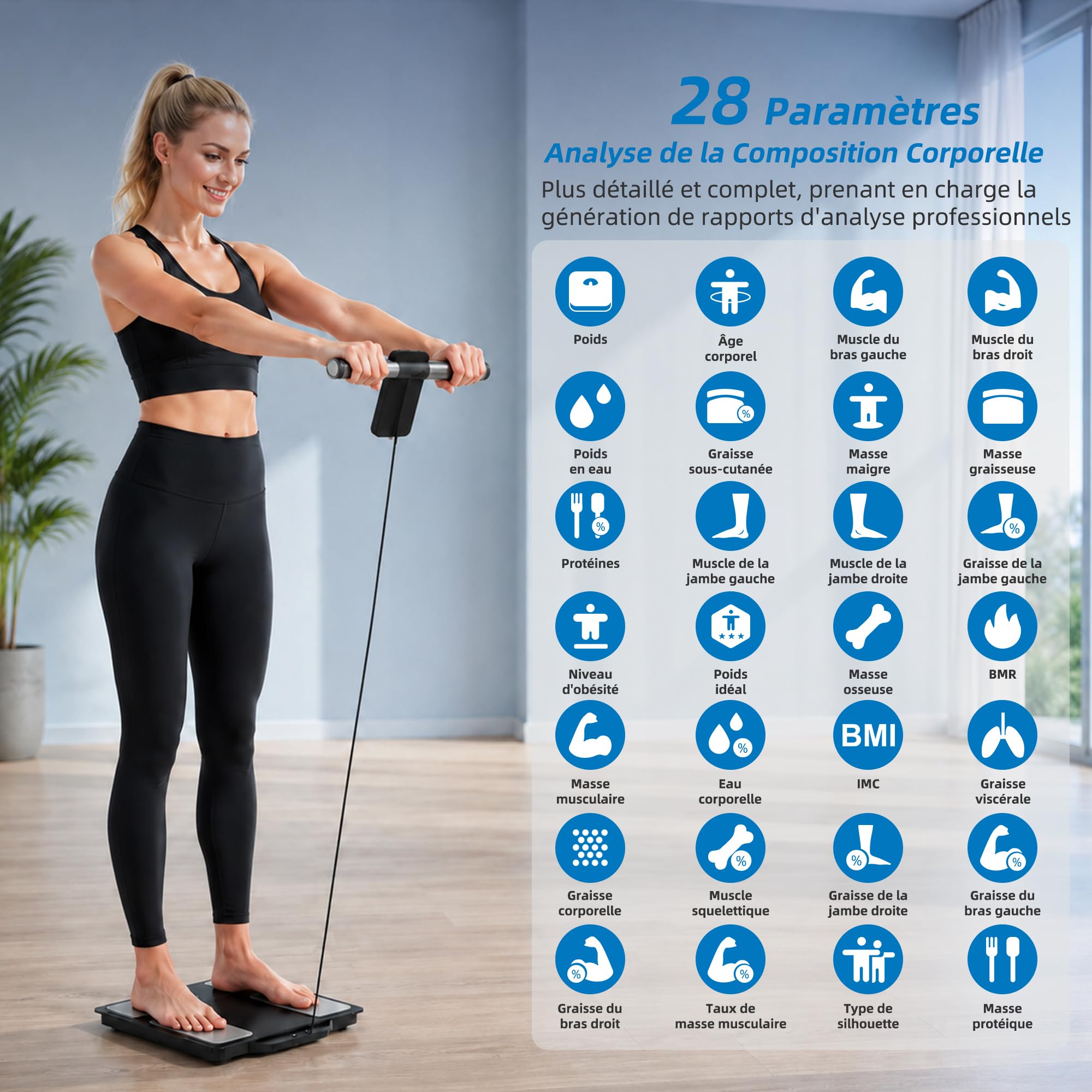 Balance Connectée Pèse Personne Impédancemètre Balance Digitale avec 8 Electrodes, Haute Précision, Composition Corporelle Complète avec 28 Données de Base, Grand écran LED,Noir