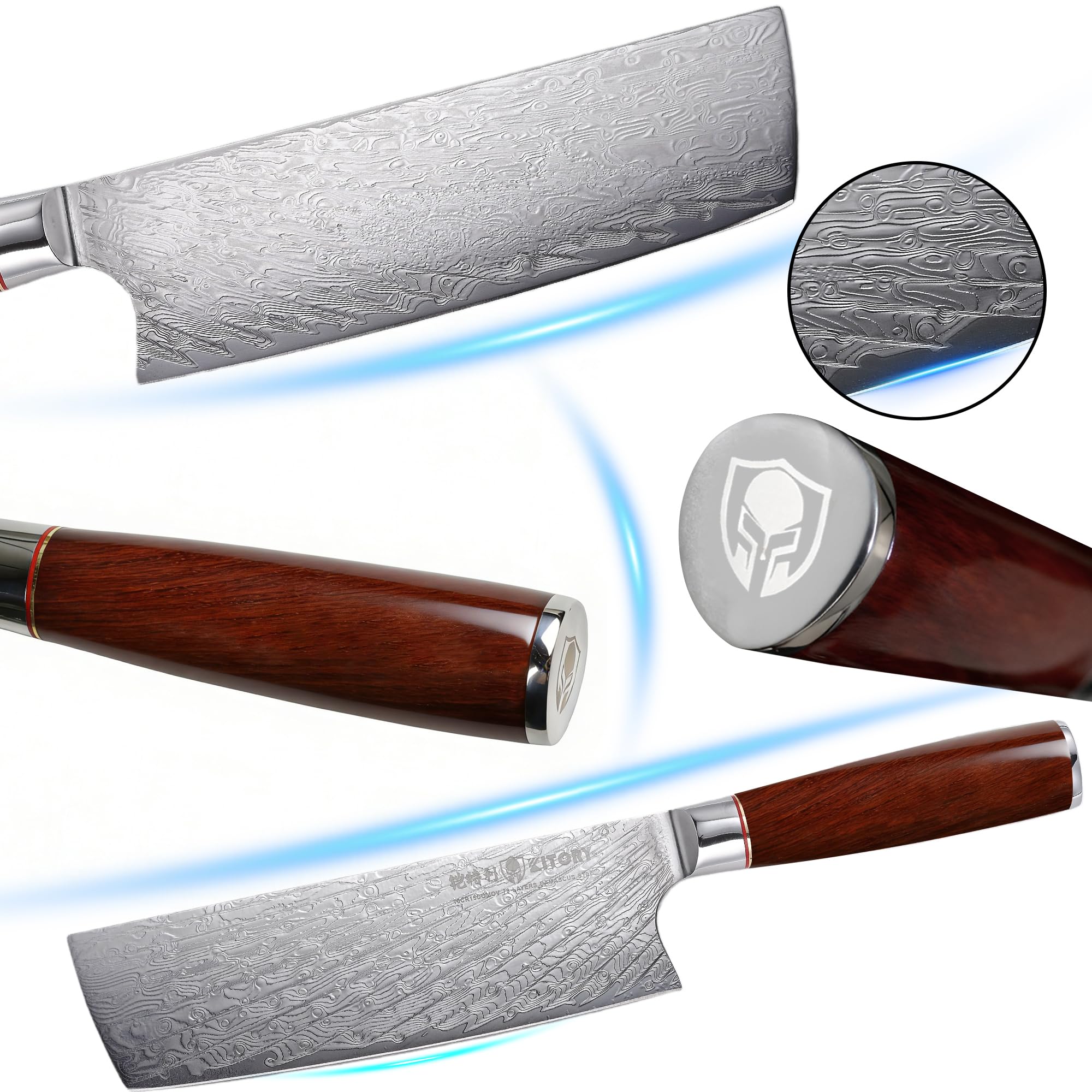 Kitory Coltello Nakiri in Acciaio Damasco 73 Strati – Coltello da Cucina Professionale da 18 cm in Acciaio 10Cr15CoMoV con Manico in Legno di Rosa Birmano - Serie Pro Damast