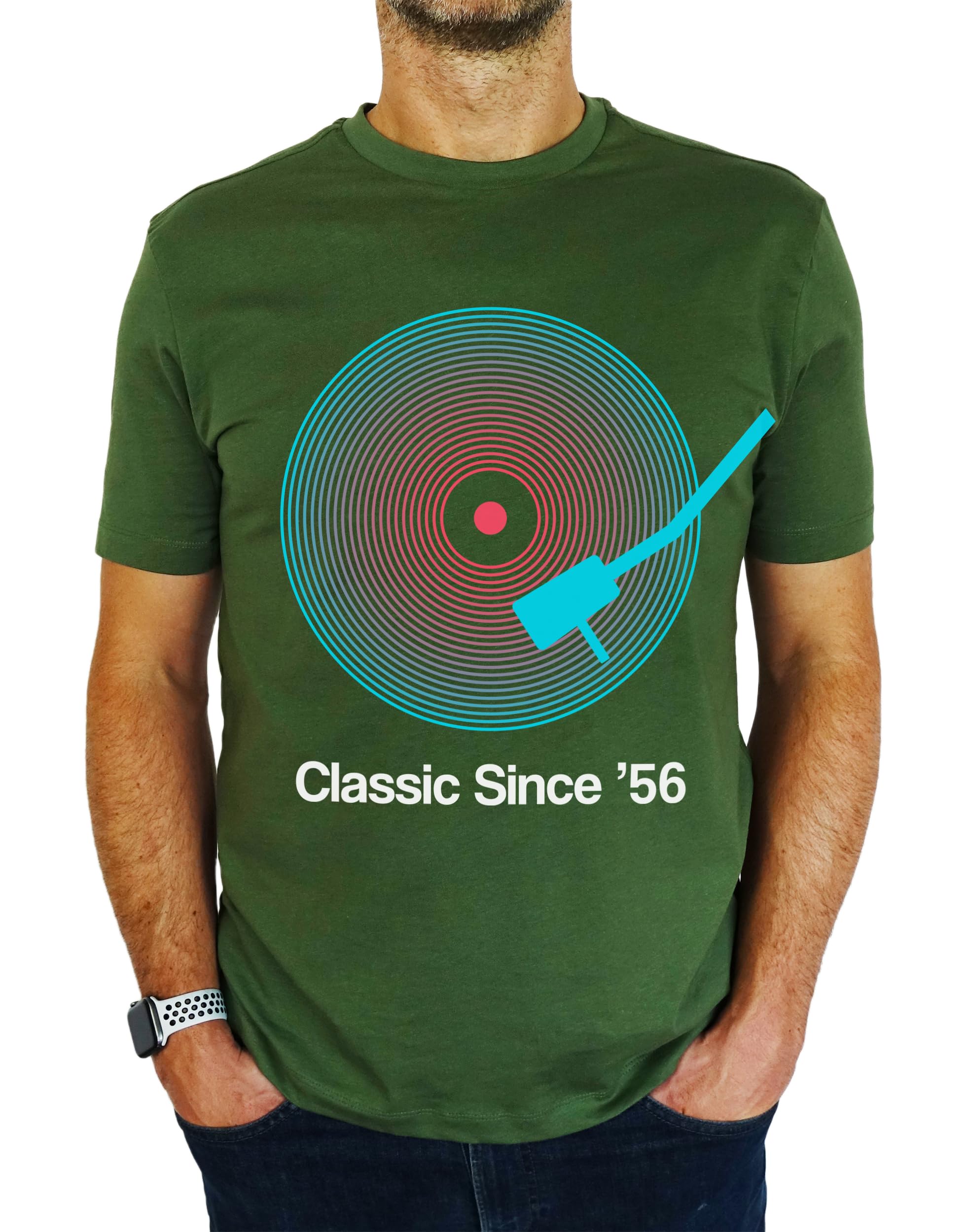 1956 Vinyl Record Neon - Classic Since - 70th Birthday Gift | Present Mens T-Shirt Earthy Green 2XL