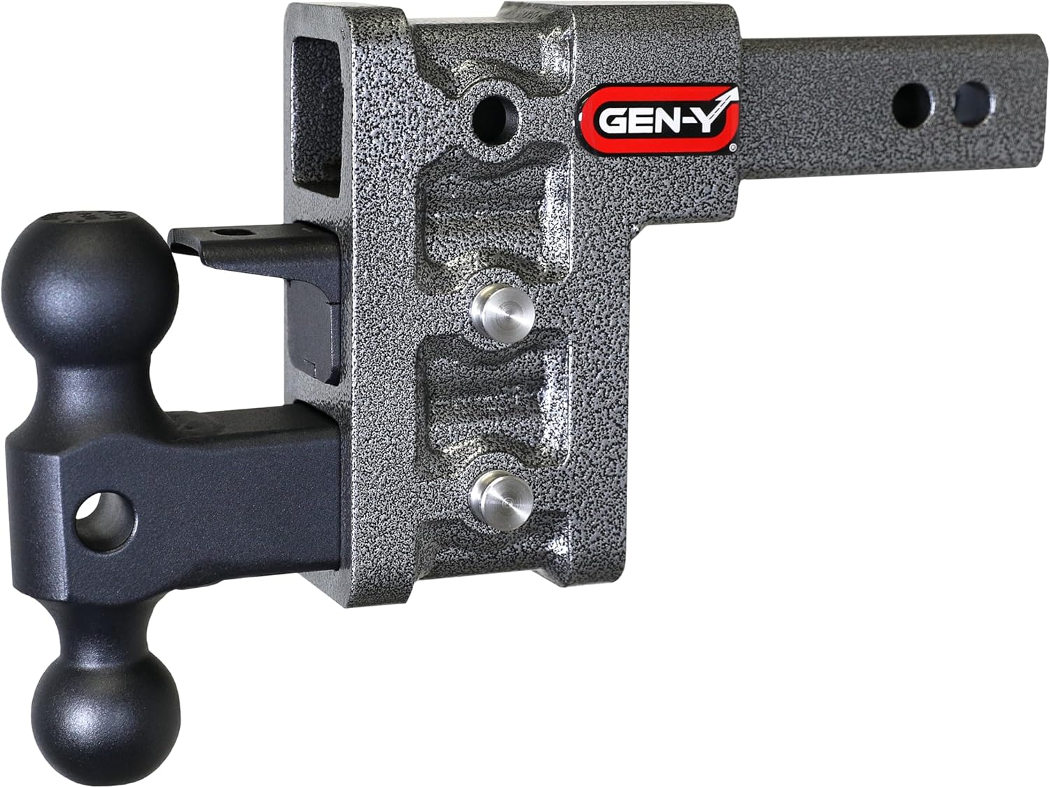 GEN-Y Hitch Adjustable Trailer Hitch for 2" Receiver, 5" Drop, 10000 LBS Towing, 1500 LBS Tongue Weight, Includes Dual Ball Mount Attachment (2 5/16" & 2"), Pintle Lock, 2 Stainless Steel Pins