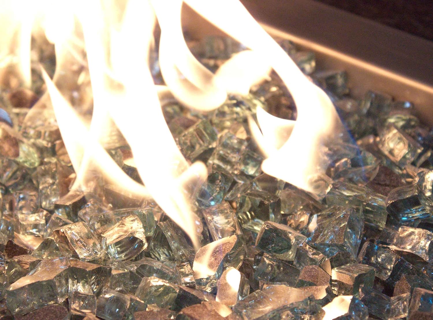 Celestial Fire Glass High Luster, 1/2" Reflective Tempered Fire Glass in Europa Blue | 10 Pound Jar