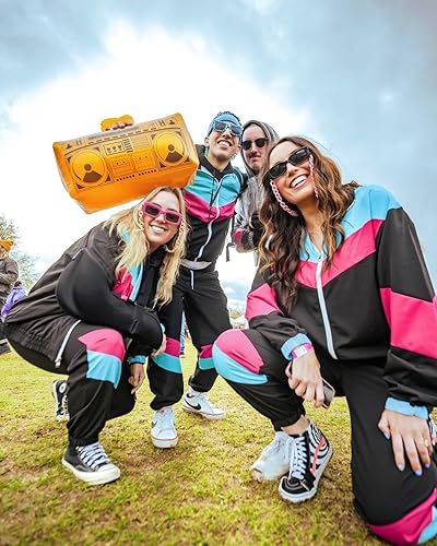 Vista 2 de UOUA Traje de los años 80 para hombre, traje deportivo de los años 90, disfraz de Halloween, 70, chaqueta rompevientos, traje de pista de 2 piezas