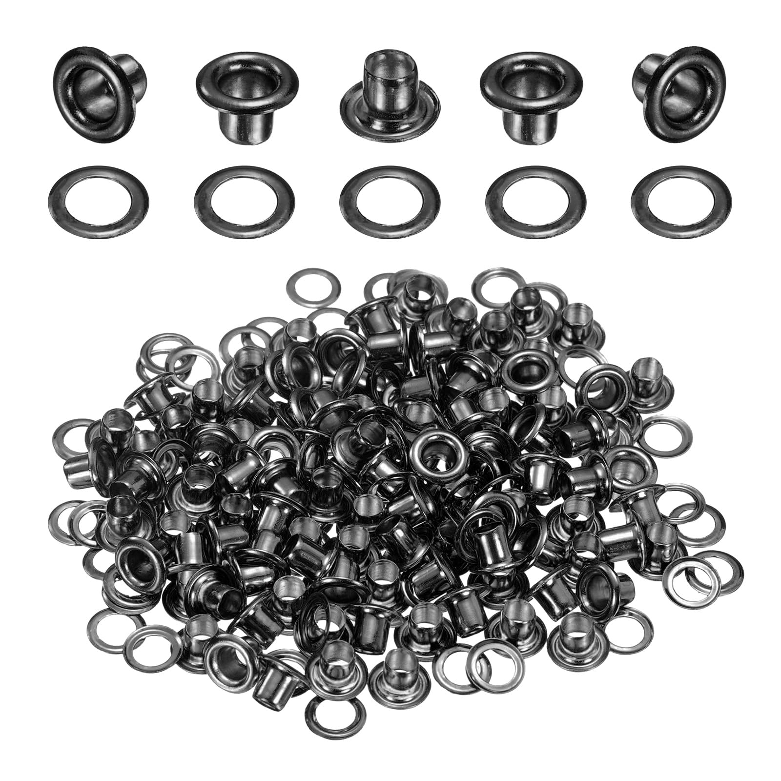 QUARKZMAN 50Set Occhielli per Teloni 3mm 1/8" Occhiello Strumento Metallici in Ottone con Rondelle per Tende in Tessuti Cinture in Pelle Scarpe Borse Fai Da Te, Nero