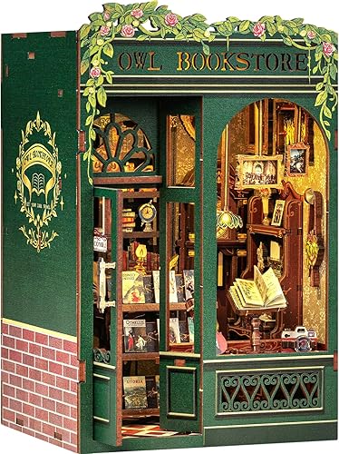 Fsolis Kit de rincón de libros, kit de casa en miniatura de escena de bricolaje, casa pequeña, decoración de estantería artesanal, rompecabezas 3D