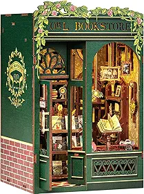Fsolis Kit Cantinho de Leitura, Quebra-Cabeças 3D de Madeira para Adultos, Diorama de Estante de Livros Diy, Kit Em Miniatura para Construção de Mini Casa, Modelo de Livraria, Presentes Literários