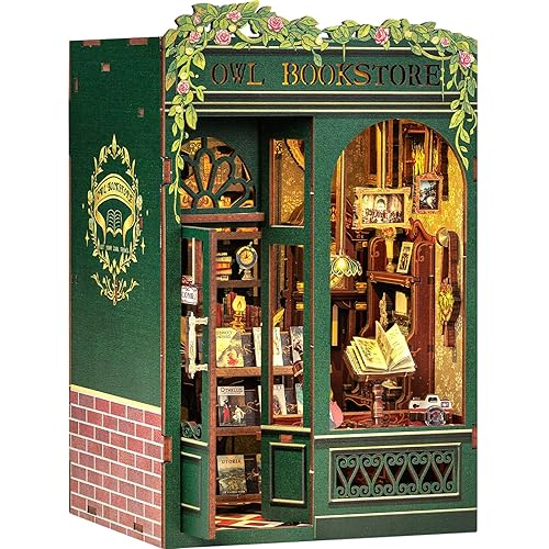 Fsolis Book Nook Kit, DIY Miniature Dollhouse Kit 3D Puzzles for Adults Mini House Tiny Home Bookshelf Decor DIY Project for Women Teenagers Craft Hobbies Gifts for Book Lovers(OWL Bookstore) - OWL Bookstore