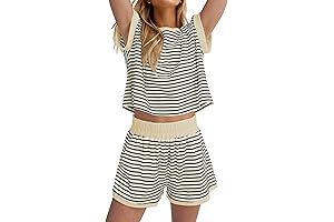 Women's Short Sleeve Stripe Lounge Set Shorts Casual Summer Loungewear Sets