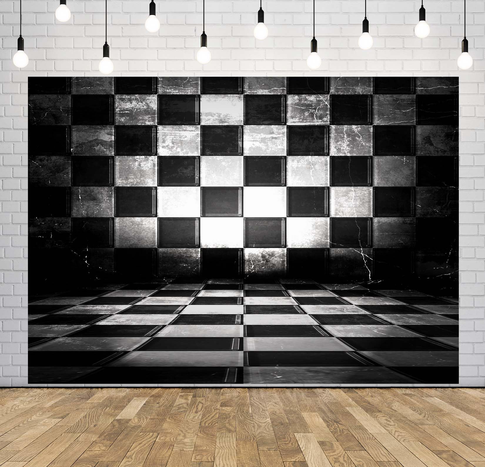 BELECO 3.6x2.5m Sfondo in tessuto Scacchi bianco e nero | Motivo scacchi pavimento muro antico sfondo vintage cosplay banner decorazione festa accessori foto