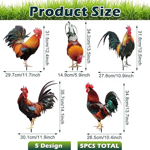 Miniatura 2 de Soaoo 5 piezas de acrílico gallo decoración de patio al aire libre jardín estatuas de pollo gallo decoración de jardín decoración de fiesta de pollo