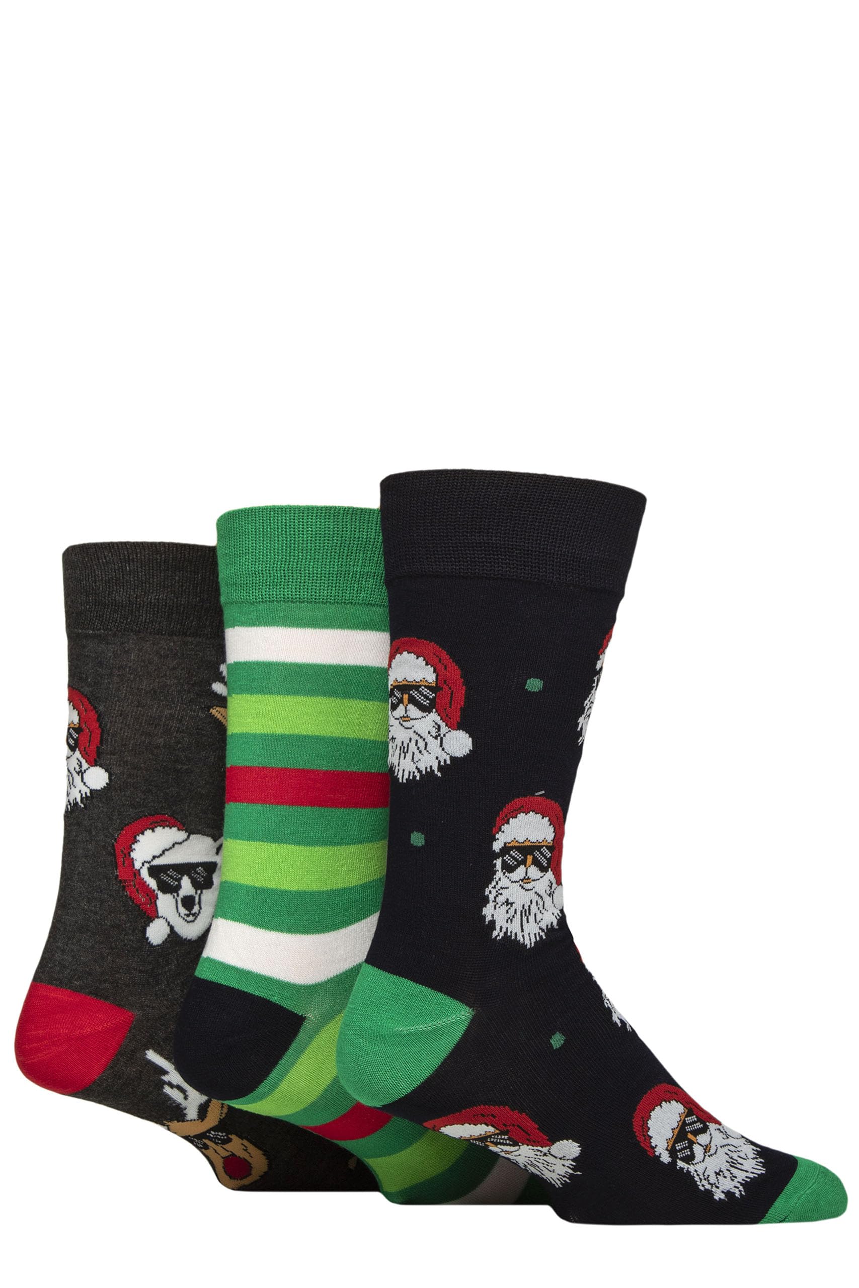 Sockshop Men's Santa & Rudolph In Sunglasses Wildfeet Christmas Socks - Soft Breathable Bamboo, Fun, Novelty, Xmas Patterned With Gift Tag 3 Pair Multipack Size 7-11