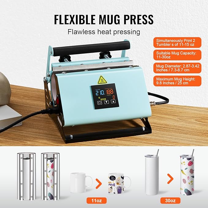 Prensa de Calor Happybuy 2 en 1 para Tazas y Gorras, Control de Temperatura y Tiempo miniatura 5