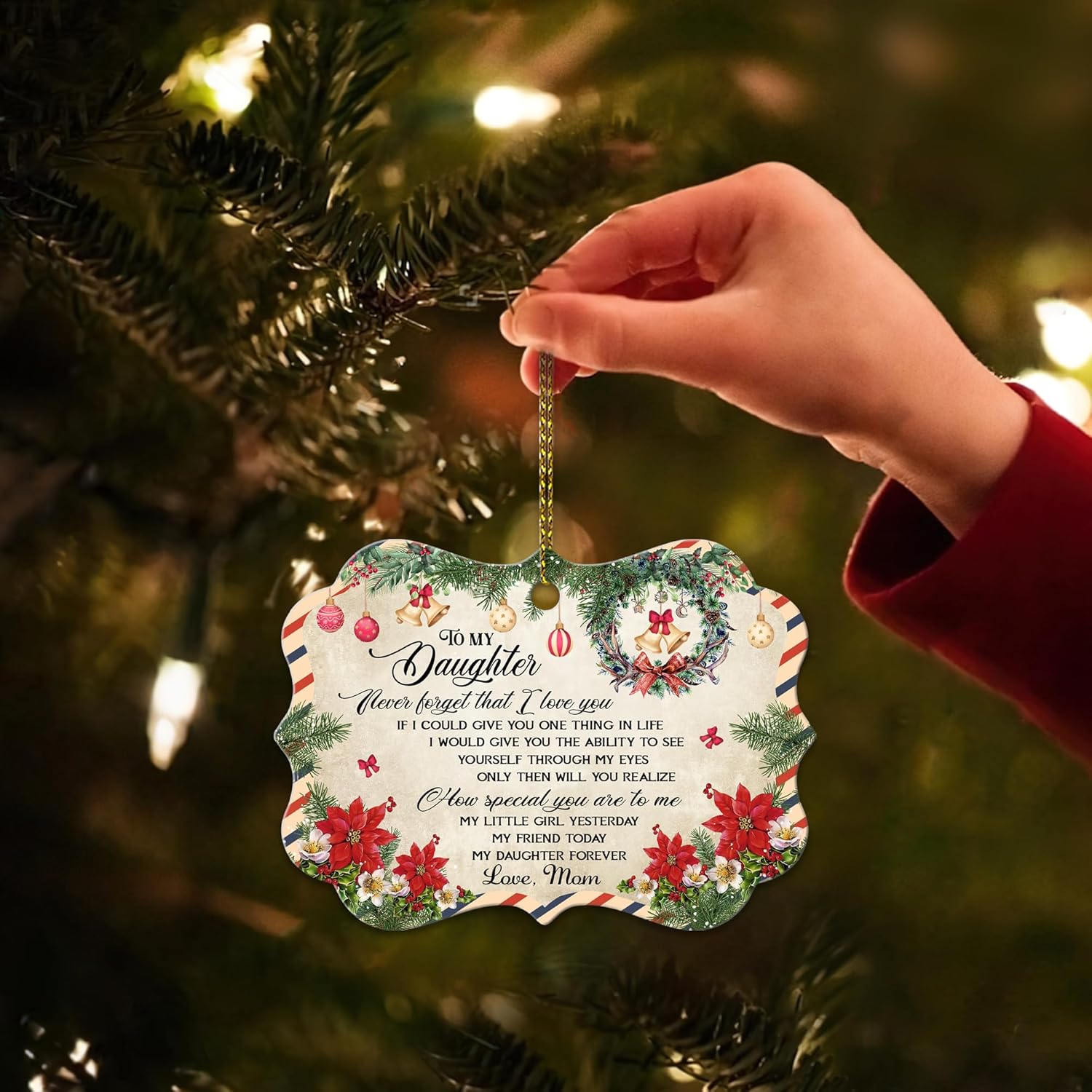 HYTURTLE to My Daughter Christmas Ornament 2025 Tree Decoration, Daughter Gifts from Mom, Mother, Inspirational Gift Idea for Her, Girls, Women, Holiday Decor Aluminum Ornament Keepsake for Daughters - Image 5